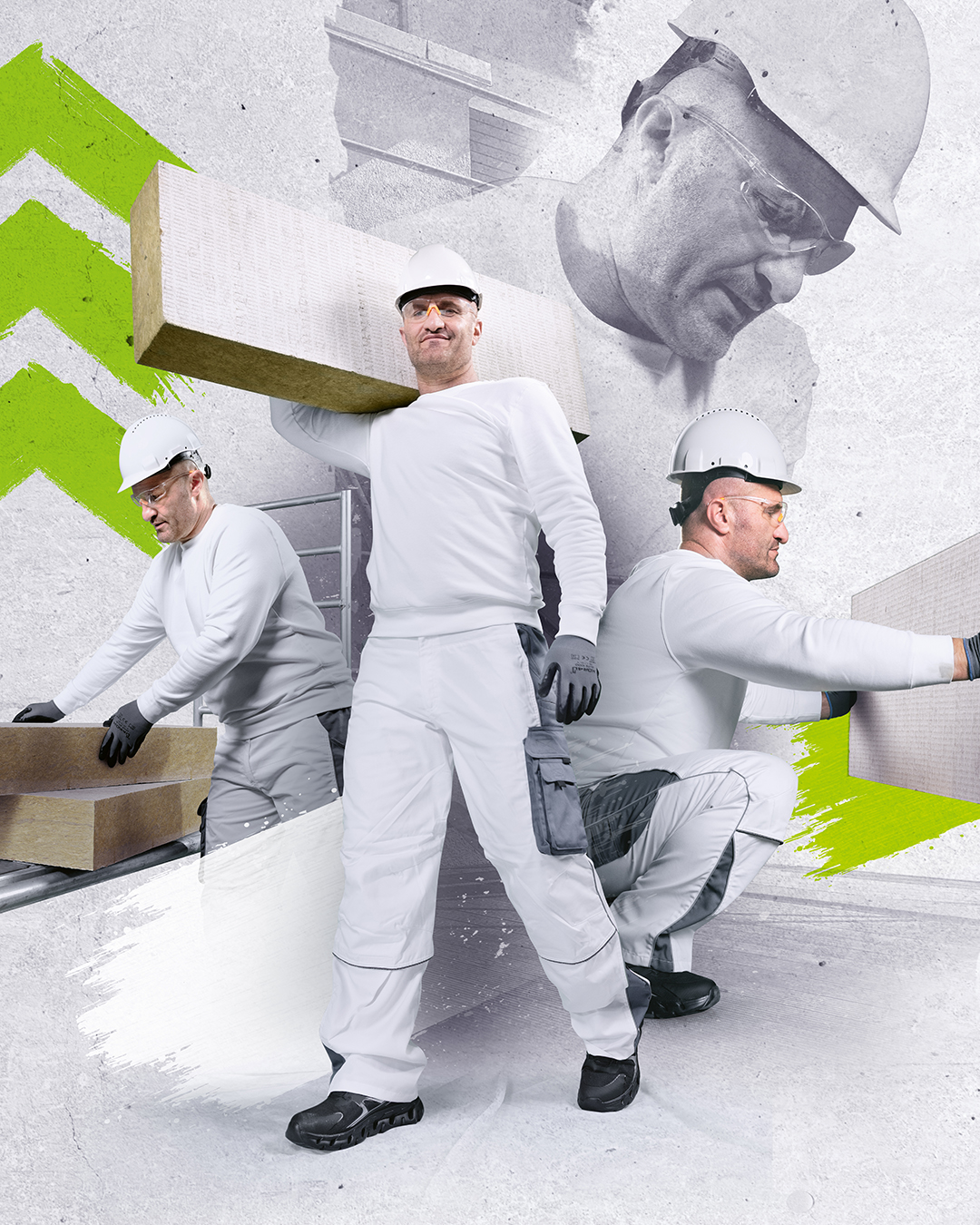 man carrying mineral wool EWI insulation for ETICS